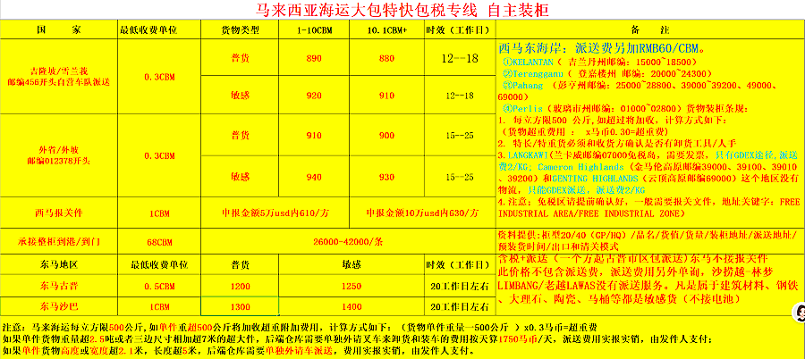 2025马来西亚海派价格一览表-专业马来西亚物流服务