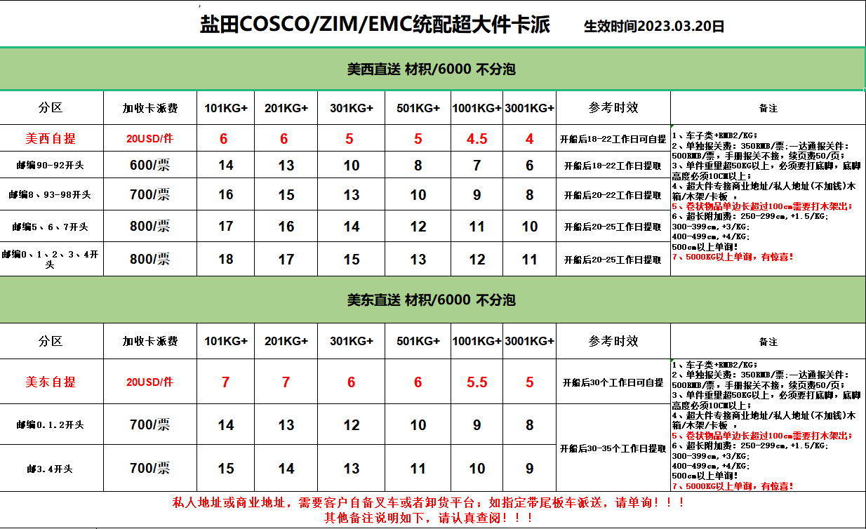 超大件发到美国是多少钱一公斤？